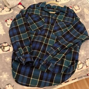 NWT Zara Blue and Green Plaid Flannel Shirt